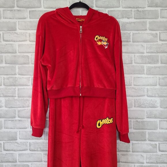 Cheetos Flamin Hot Red Velour Tracksuit Small Athleisure Zip Hoodie Sweatpants - Picture 3 of 9